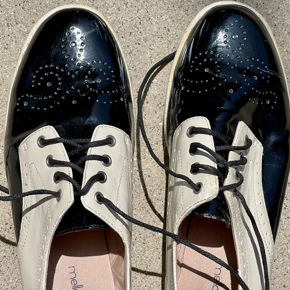 Mellow Yellow Black & Cream Patent Laced Derby Shoes, size 39